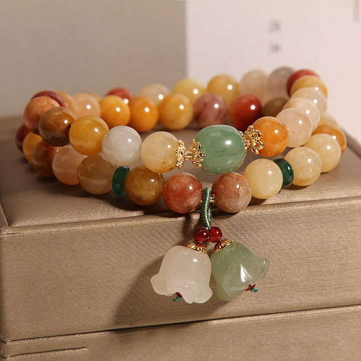 Buddha Stones Tybet Naturalny Złoty Jedwab Jadeit Podwójna Warstwa Dzwonka Orchidea Bransoletka Szczęścia