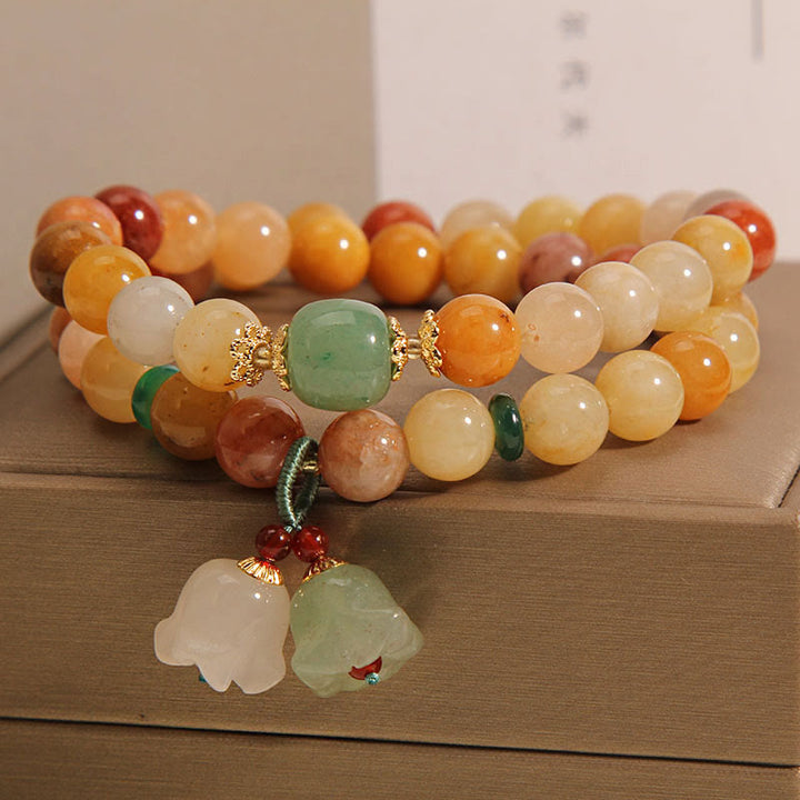 Buddha Stones Tybet Naturalny Złoty Jedwab Jadeit Podwójna Warstwa Dzwonka Orchidea Bransoletka Szczęścia