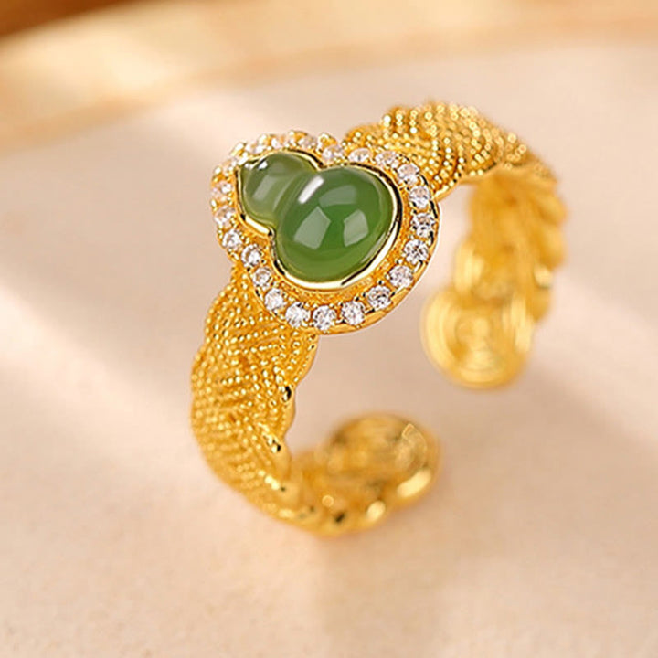 Buddha Stones 925 Srebro Sterlingowe Pozłacane Naturalne Hetian Cyan Jade Gourd Bransoletka Pierścień Szczęścia Zestaw - image 4