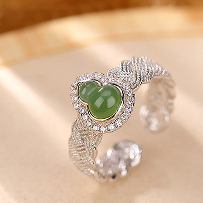 Buddha Stones 925 Srebro Sterlingowe Pozłacane Naturalne Hetian Cyan Jade Gourd Bransoletka Pierścień Szczęścia Zestaw - image 9