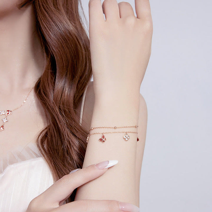 Buddha Stones 925 Srebro Sterlingowe Czerwony Agat Tridacna Kamień Motyl Czterolistna Koniczyna Spokój Bransoletka Naszyjnik Wisiorek Zestaw - image 6