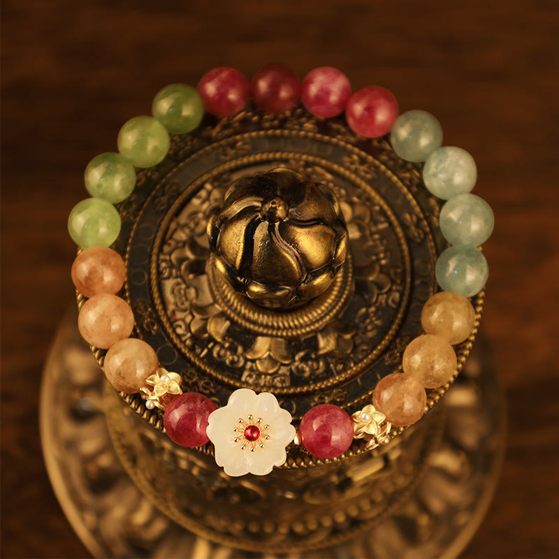 Buddha Stones Kolorowe Turmalinowe Jadeitowe Kwiaty Bransoletka Miłość