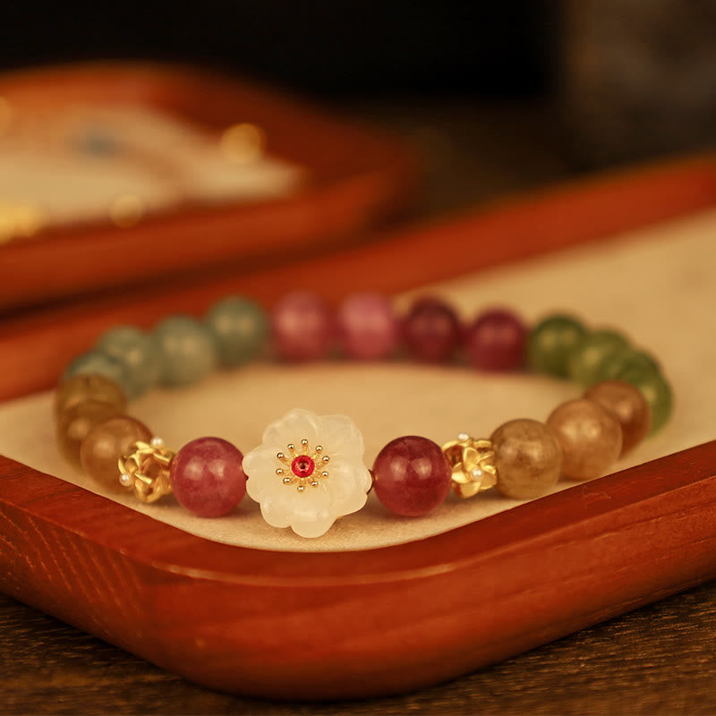 Buddha Stones Kolorowe Turmalinowe Jadeitowe Kwiaty Bransoletka Miłość