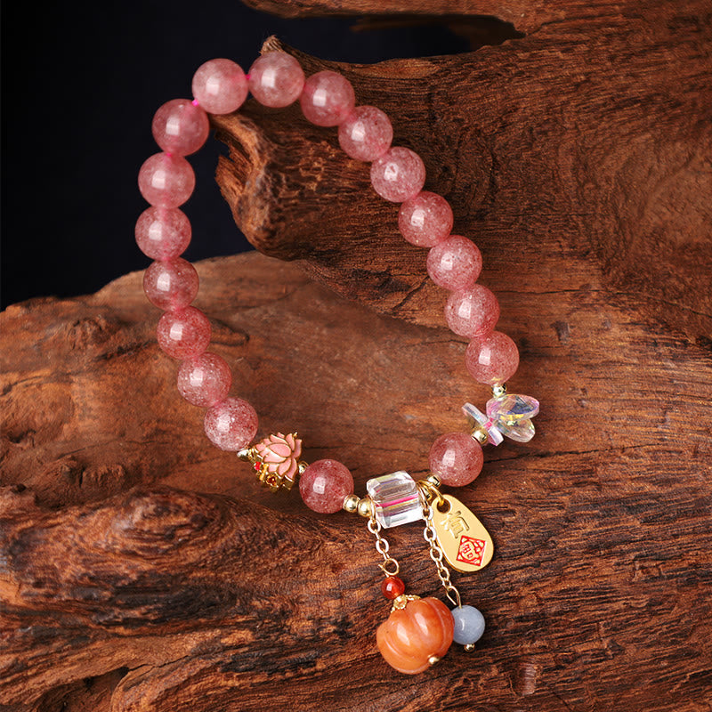 Buddha Stones Naturalny Kwarc Truskawkowy Fu Charakter Dyniowy Urok Pozytywna Bransoletka