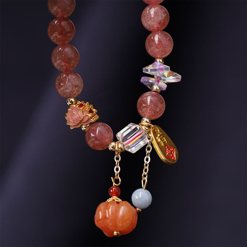 Buddha Stones Naturalny Kwarc Truskawkowy Fu Charakter Dyniowy Urok Pozytywna Bransoletka