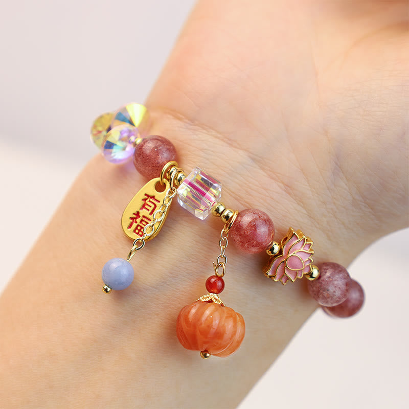 Buddha Stones Naturalny Kwarc Truskawkowy Fu Charakter Dyniowy Urok Pozytywna Bransoletka