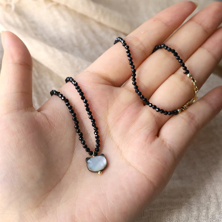 Naszyjnik choker z Buddha Stones w kolorze czarnym Spinel, słodki kotek - image 13