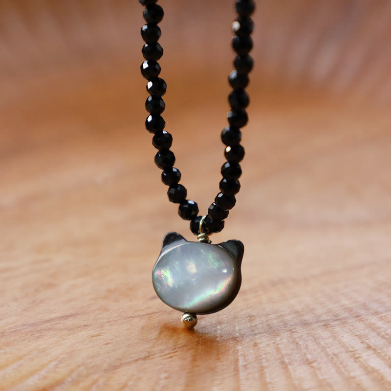 Naszyjnik choker z Buddha Stones w kolorze czarnym Spinel, słodki kotek - image 2