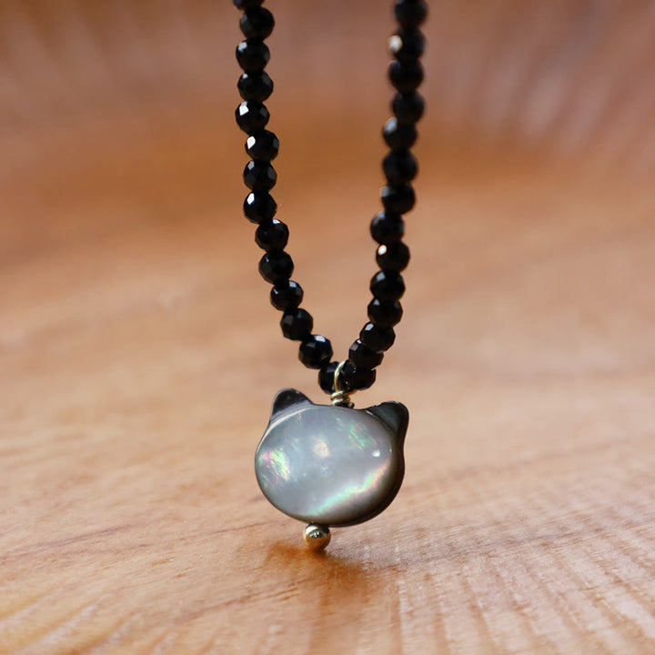 Naszyjnik choker z Buddha Stones w kolorze czarnym Spinel, słodki kotek - image 2