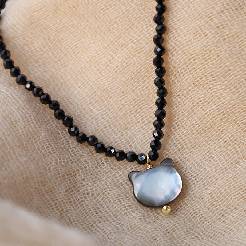 Naszyjnik choker z Buddha Stones w kolorze czarnym Spinel, słodki kotek - image 6