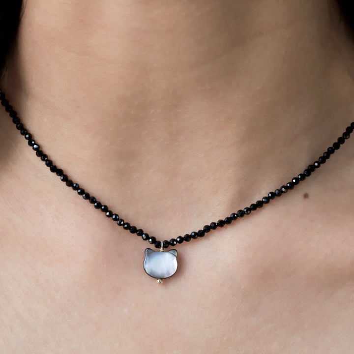 Naszyjnik choker z Buddha Stones w kolorze czarnym Spinel, słodki kotek - image 9