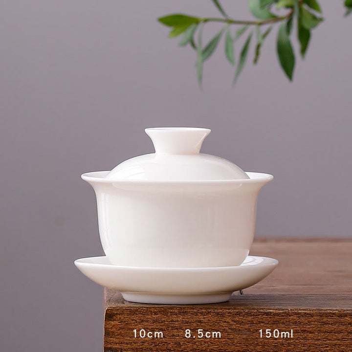 Buddha Stones Biała Porcelana Górski Krajobraz Wiejski Ceramiczny Gaiwan Filiżanka Kung Fu Filiżanka Do Herbaty I Spodek Z Pokrywką