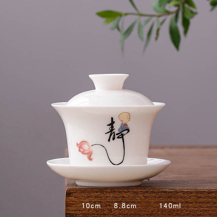 Buddha Stones Biała Porcelana Górski Krajobraz Wiejski Ceramiczny Gaiwan Filiżanka Kung Fu Filiżanka Do Herbaty I Spodek Z Pokrywką