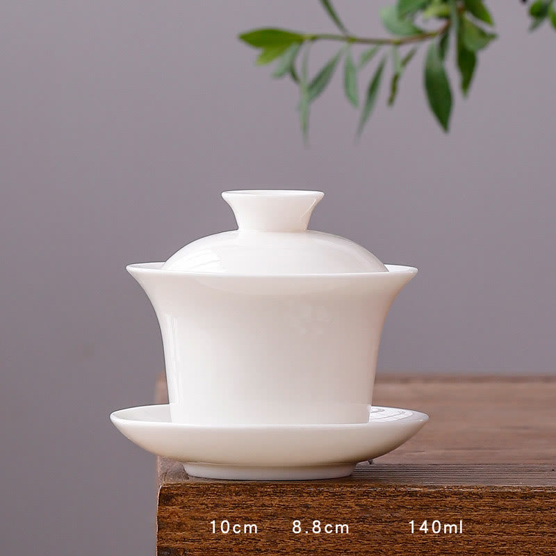 Buddha Stones Biała Porcelana Górski Krajobraz Wiejski Ceramiczny Gaiwan Filiżanka Kung Fu Filiżanka Do Herbaty I Spodek Z Pokrywką