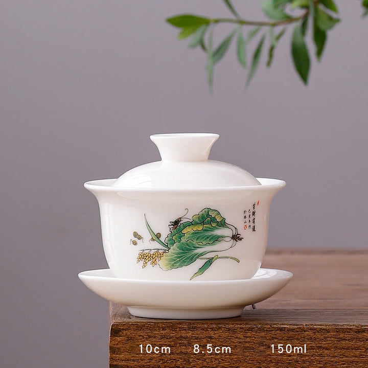 Buddha Stones Biała Porcelana Górski Krajobraz Wiejski Ceramiczny Gaiwan Filiżanka Kung Fu Filiżanka Do Herbaty I Spodek Z Pokrywką