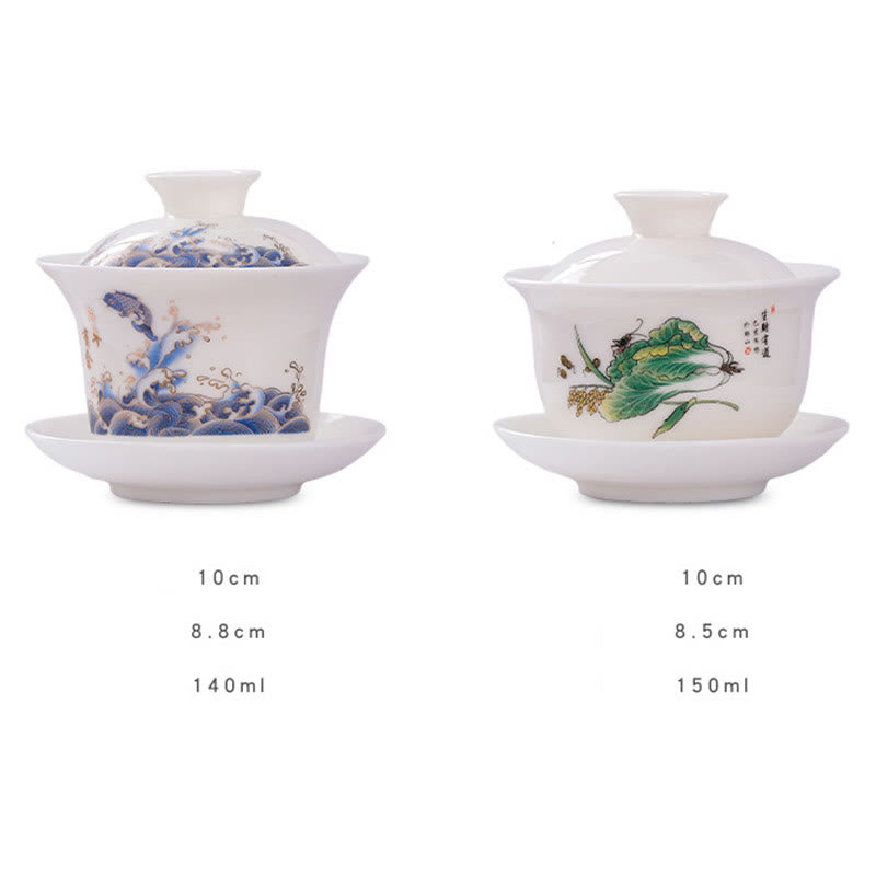 Buddha Stones Biała Porcelana Górski Krajobraz Wiejski Ceramiczny Gaiwan Filiżanka Kung Fu Filiżanka Do Herbaty I Spodek Z Pokrywką