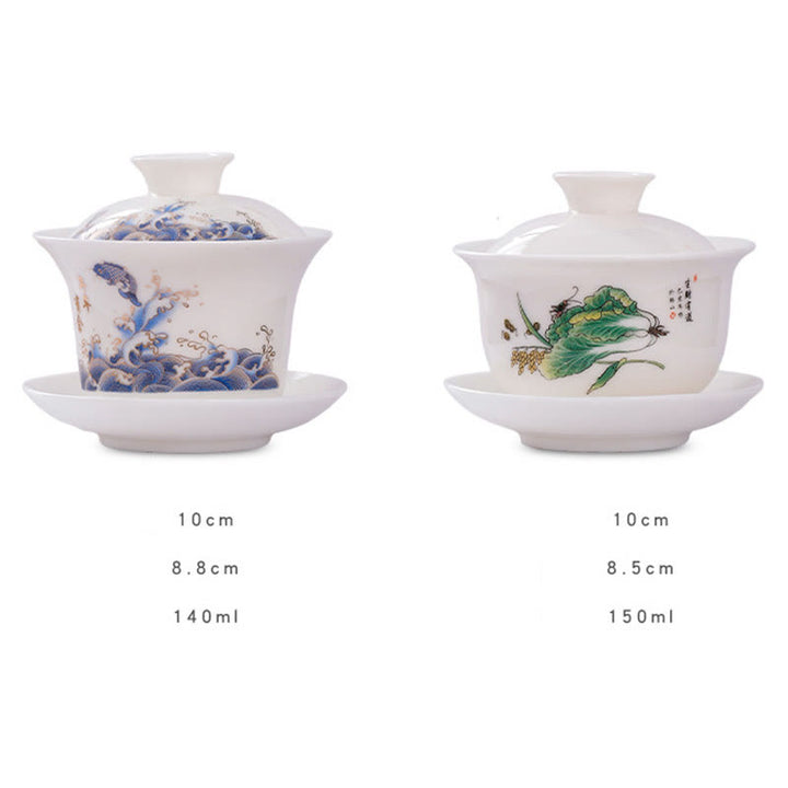 Buddha Stones Biała Porcelana Górski Krajobraz Wiejski Ceramiczny Gaiwan Filiżanka Kung Fu Filiżanka Do Herbaty I Spodek Z Pokrywką