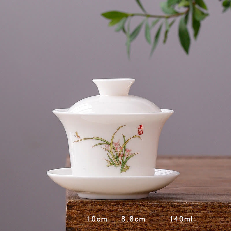 Buddha Stones Biała Porcelana Górski Krajobraz Wiejski Ceramiczny Gaiwan Filiżanka Kung Fu Filiżanka Do Herbaty I Spodek Z Pokrywką