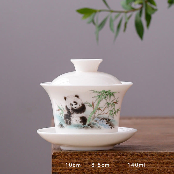 Buddha Stones Biała Porcelana Górski Krajobraz Wiejski Ceramiczny Gaiwan Filiżanka Kung Fu Filiżanka Do Herbaty I Spodek Z Pokrywką