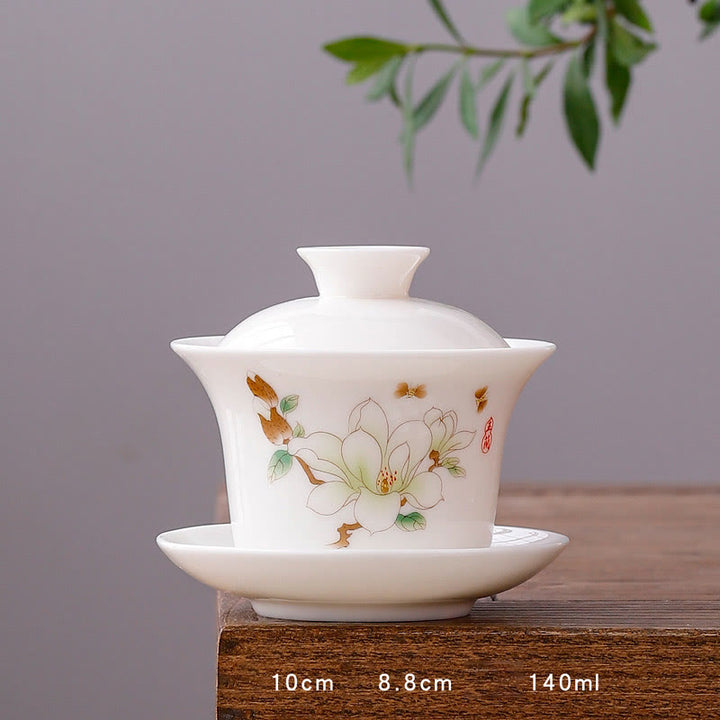 Buddha Stones Biała Porcelana Górski Krajobraz Wiejski Ceramiczny Gaiwan Filiżanka Kung Fu Filiżanka Do Herbaty I Spodek Z Pokrywką