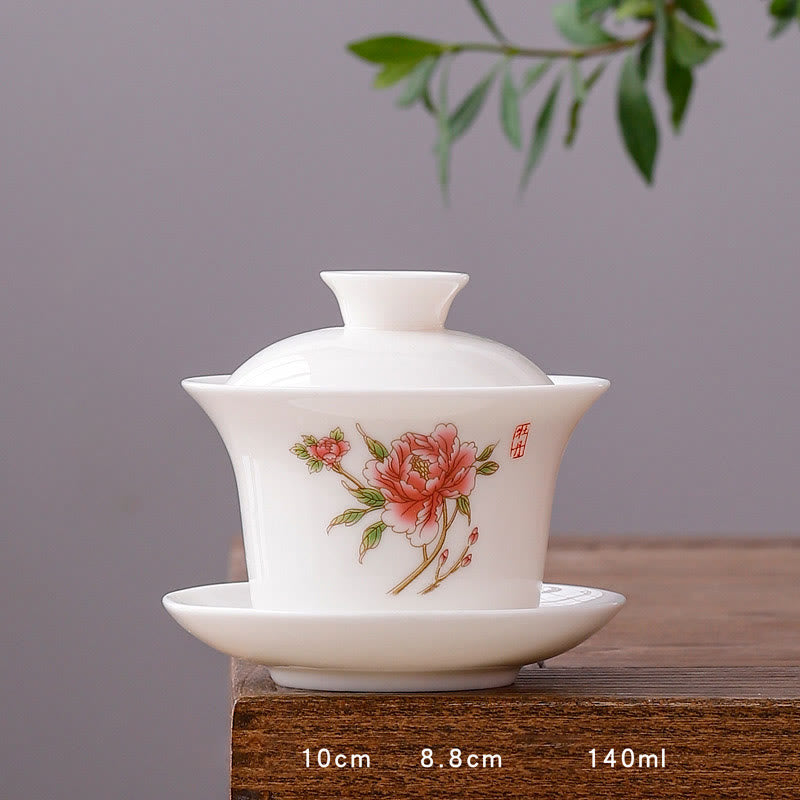 Buddha Stones Biała Porcelana Górski Krajobraz Wiejski Ceramiczny Gaiwan Filiżanka Kung Fu Filiżanka Do Herbaty I Spodek Z Pokrywką