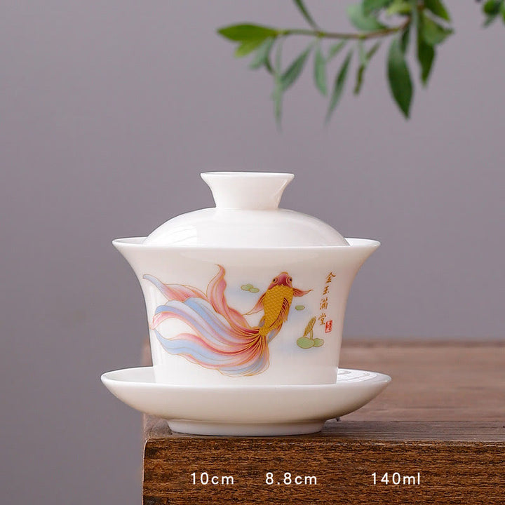 Buddha Stones Biała Porcelana Górski Krajobraz Wiejski Ceramiczny Gaiwan Filiżanka Kung Fu Filiżanka Do Herbaty I Spodek Z Pokrywką
