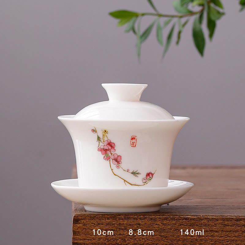 Buddha Stones Biała Porcelana Górski Krajobraz Wiejski Ceramiczny Gaiwan Filiżanka Kung Fu Filiżanka Do Herbaty I Spodek Z Pokrywką