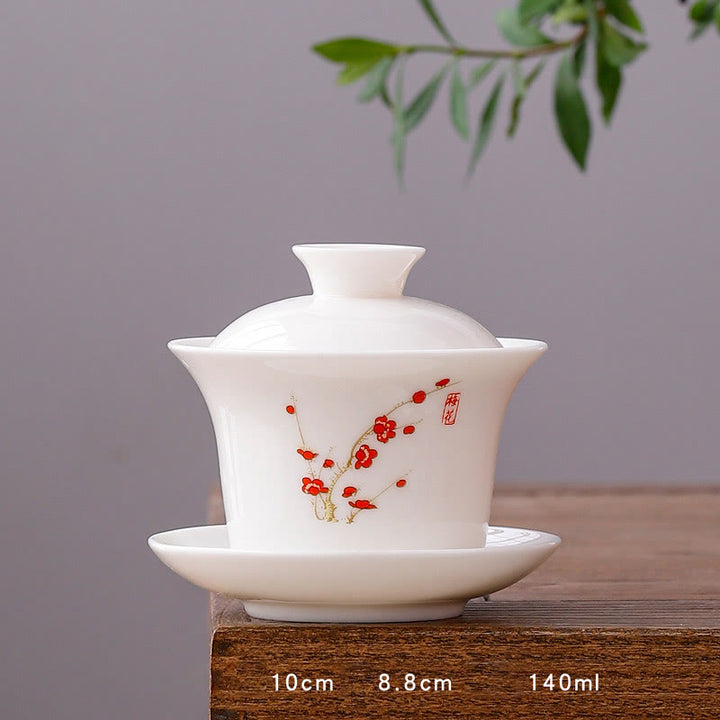 Buddha Stones Biała Porcelana Górski Krajobraz Wiejski Ceramiczny Gaiwan Filiżanka Kung Fu Filiżanka Do Herbaty I Spodek Z Pokrywką