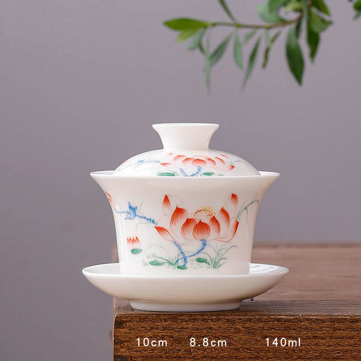 Buddha Stones Biała Porcelana Górski Krajobraz Wiejski Ceramiczny Gaiwan Filiżanka Kung Fu Filiżanka Do Herbaty I Spodek Z Pokrywką