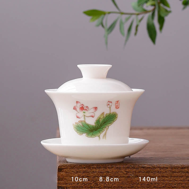 Buddha Stones Biała Porcelana Górski Krajobraz Wiejski Ceramiczny Gaiwan Filiżanka Kung Fu Filiżanka Do Herbaty I Spodek Z Pokrywką