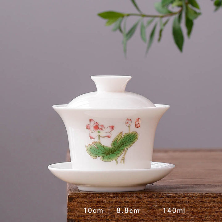 Buddha Stones Biała Porcelana Górski Krajobraz Wiejski Ceramiczny Gaiwan Filiżanka Kung Fu Filiżanka Do Herbaty I Spodek Z Pokrywką