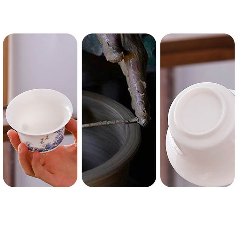 Buddha Stones Biała Porcelana Górski Krajobraz Wiejski Ceramiczny Gaiwan Filiżanka Kung Fu Filiżanka Do Herbaty I Spodek Z Pokrywką