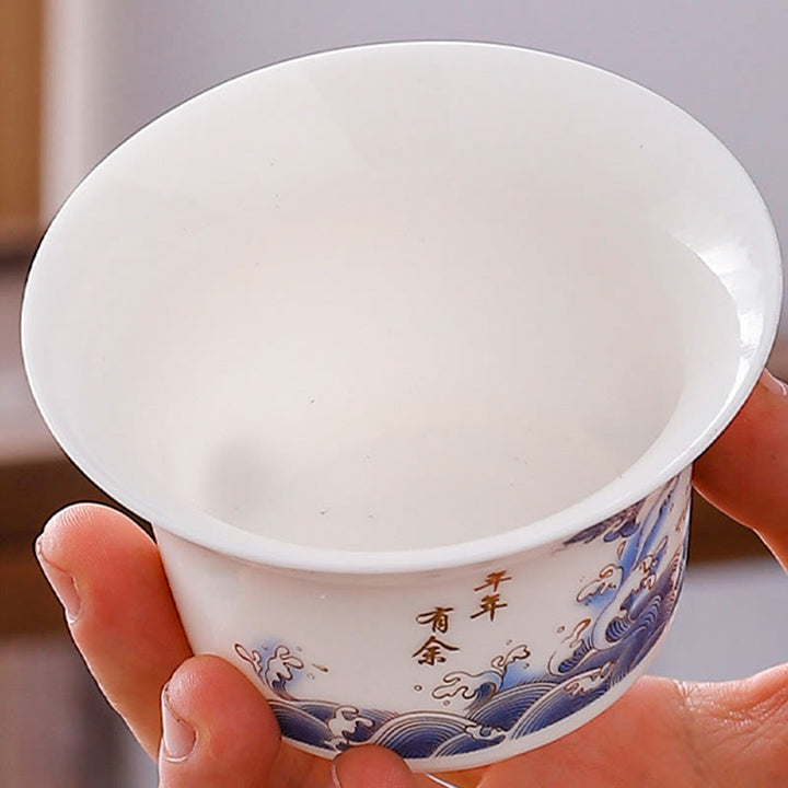 Buddha Stones Biała Porcelana Górski Krajobraz Wiejski Ceramiczny Gaiwan Filiżanka Kung Fu Filiżanka Do Herbaty I Spodek Z Pokrywką