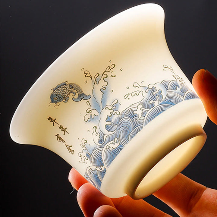 Buddha Stones Biała Porcelana Górski Krajobraz Wiejski Ceramiczny Gaiwan Filiżanka Kung Fu Filiżanka Do Herbaty I Spodek Z Pokrywką