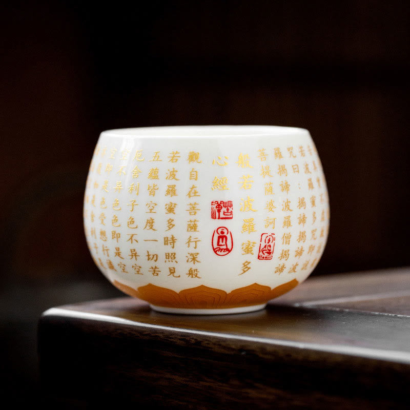 Buddha Stones Sutra Serca Buddyjskie Małe Fu Charakter Ceramiczny Gaiwan Filiżanka Kung Fu Filiżanka I Spodek Z Pokrywką