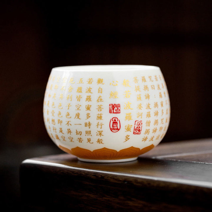 Buddha Stones Sutra Serca Buddyjskie Małe Fu Charakter Ceramiczny Gaiwan Filiżanka Kung Fu Filiżanka I Spodek Z Pokrywką