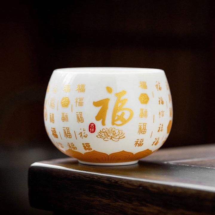 Buddha Stones Sutra Serca Buddyjskie Małe Fu Charakter Ceramiczny Gaiwan Filiżanka Kung Fu Filiżanka I Spodek Z Pokrywką