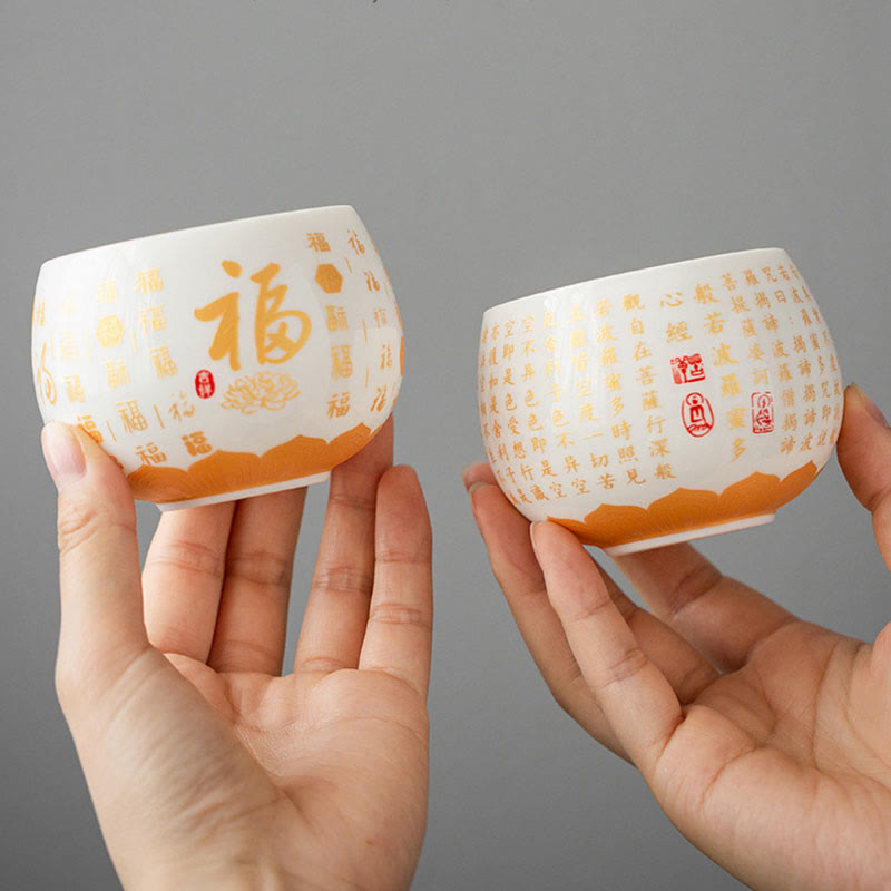 Buddha Stones Sutra Serca Buddyjskie Małe Fu Charakter Ceramiczny Gaiwan Filiżanka Kung Fu Filiżanka I Spodek Z Pokrywką