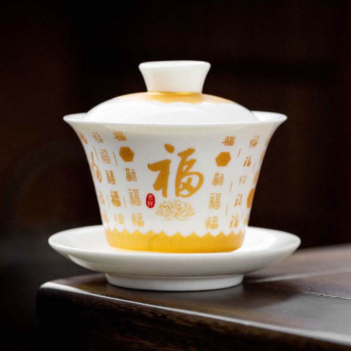 Buddha Stones Sutra Serca Buddyjskie Małe Fu Charakter Ceramiczny Gaiwan Filiżanka Kung Fu Filiżanka I Spodek Z Pokrywką