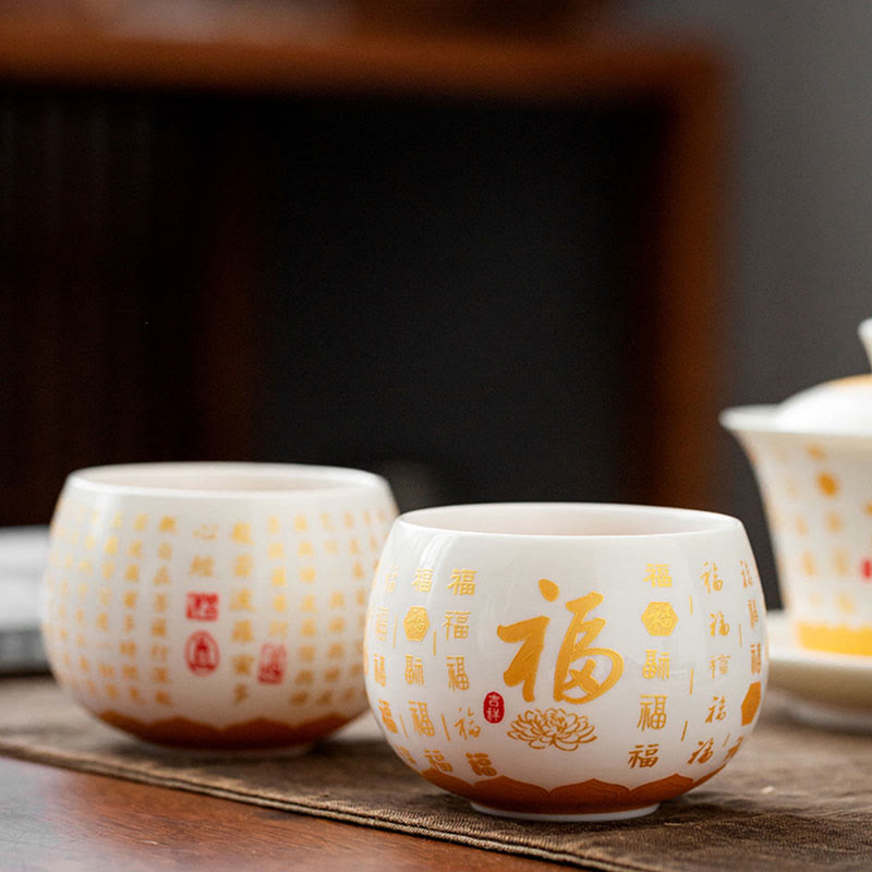Buddha Stones Sutra Serca Buddyjskie Małe Fu Charakter Ceramiczny Gaiwan Filiżanka Kung Fu Filiżanka I Spodek Z Pokrywką