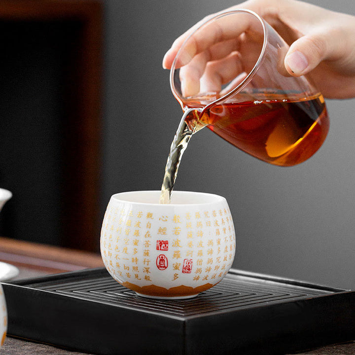 Buddha Stones Sutra Serca Buddyjskie Małe Fu Charakter Ceramiczny Gaiwan Filiżanka Kung Fu Filiżanka I Spodek Z Pokrywką