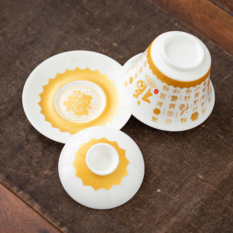 Buddha Stones Sutra Serca Buddyjskie Małe Fu Charakter Ceramiczny Gaiwan Filiżanka Kung Fu Filiżanka I Spodek Z Pokrywką