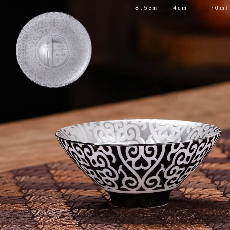 Buddha Stones Tybet Wzór Fu Charakter Złoty Srebrny Ceramiczny Filiżanka Kung Fu Filiżanki do Herbaty 55ml