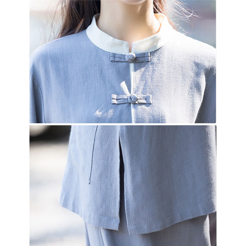 Buddha Stones 2 szt. Żaba-guzik Długi rękaw Koszula Top Spodnie Medytacja Zen Tai Chi Bawełna Lniana Odzież Damska Zestaw - image 10