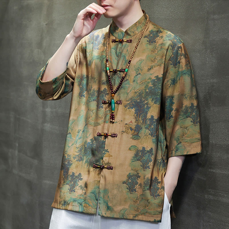 Buddha Stones Krajobraz Chiński Smok Wzór Chiński Trzy Czwarte Rękaw Koszula Męska T-shirt - image 4