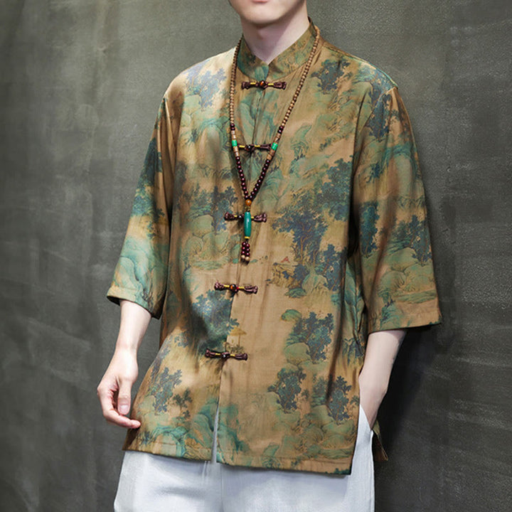 Buddha Stones Krajobraz Chiński Smok Wzór Chiński Trzy Czwarte Rękaw Koszula Męska T-shirt - image 7