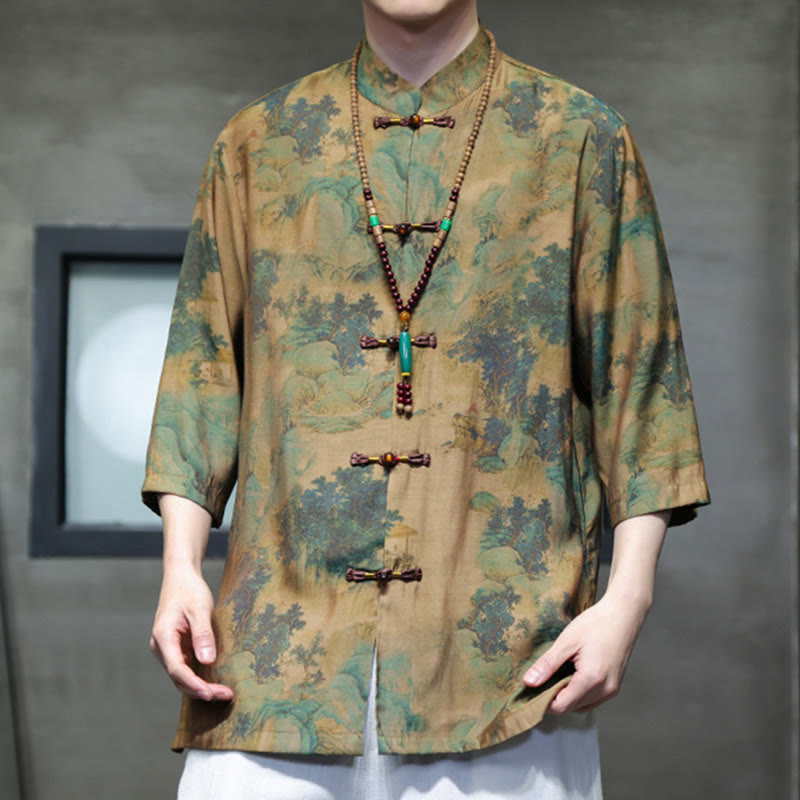 Buddha Stones Krajobraz Chiński Smok Wzór Chiński Trzy Czwarte Rękaw Koszula Męska T-shirt - image 6