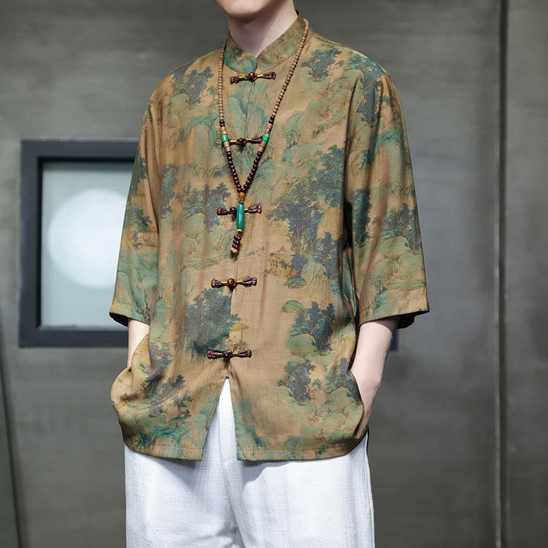 Buddha Stones Krajobraz Chiński Smok Wzór Chiński Trzy Czwarte Rękaw Koszula Męska T-shirt - image 8