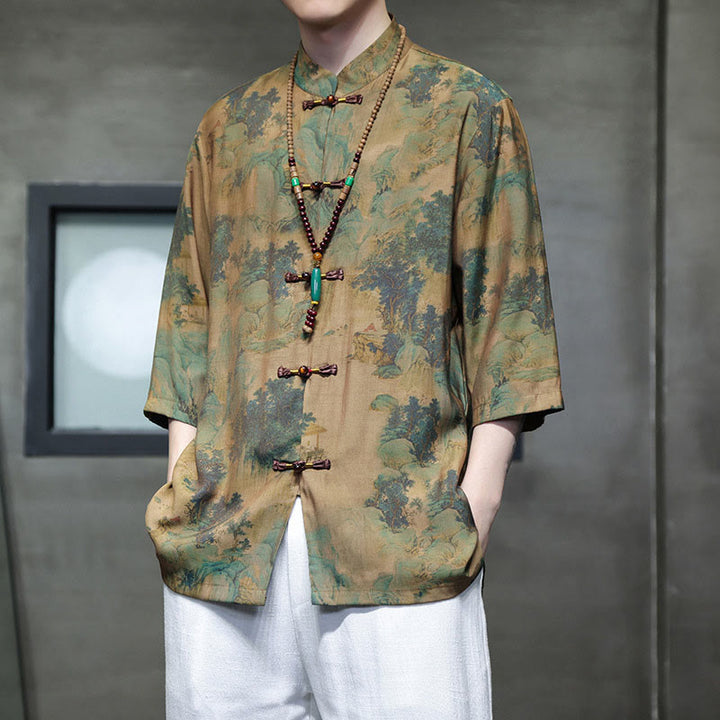 Buddha Stones Krajobraz Chiński Smok Wzór Chiński Trzy Czwarte Rękaw Koszula Męska T-shirt - image 8