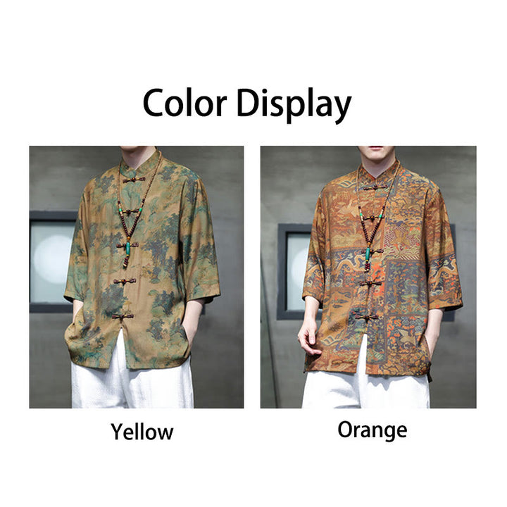 Buddha Stones Krajobraz Chiński Smok Wzór Chiński Trzy Czwarte Rękaw Koszula Męska T-shirt - image 21